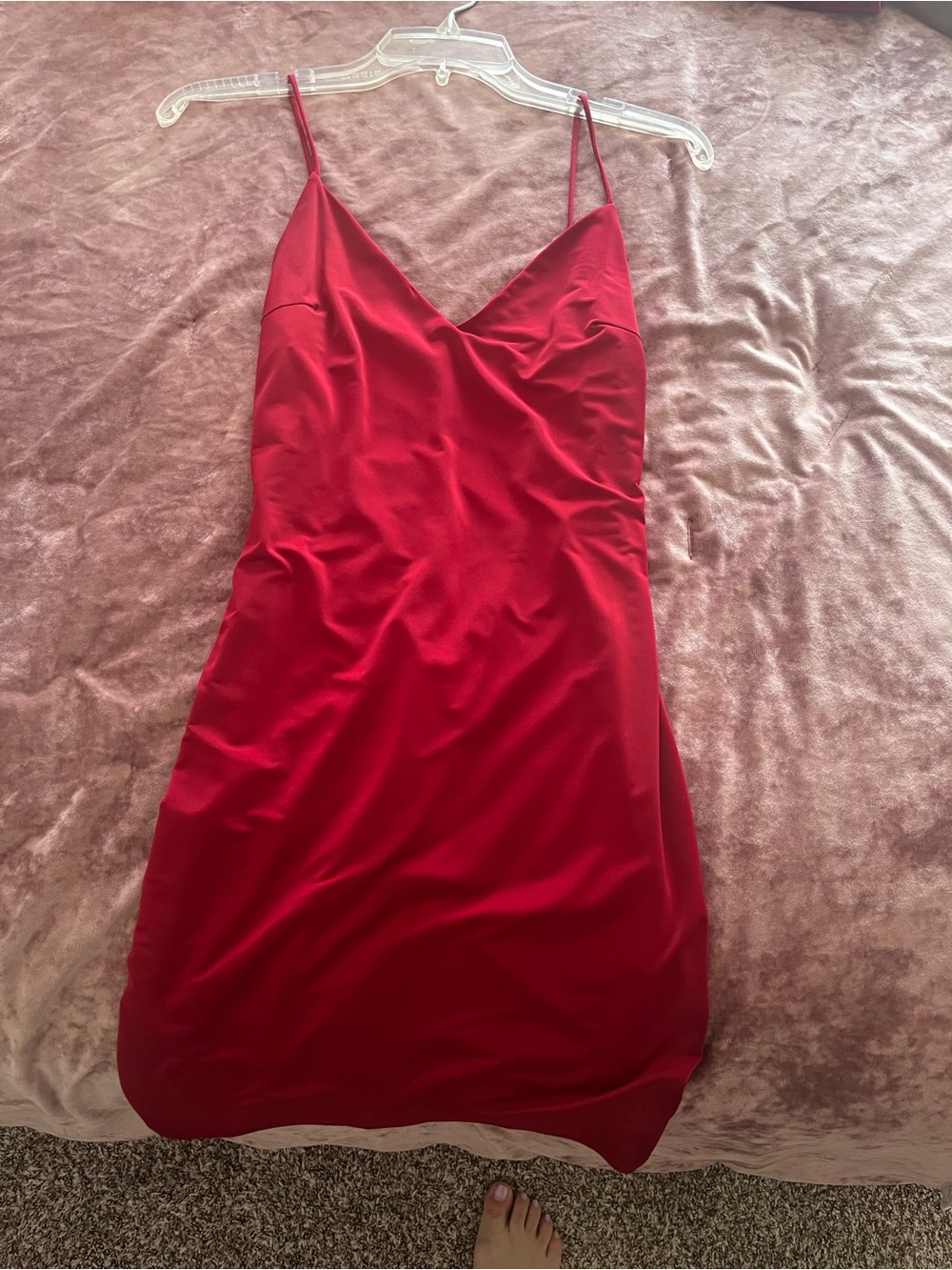 Red Satin Slip Dress with Spaghetti Straps